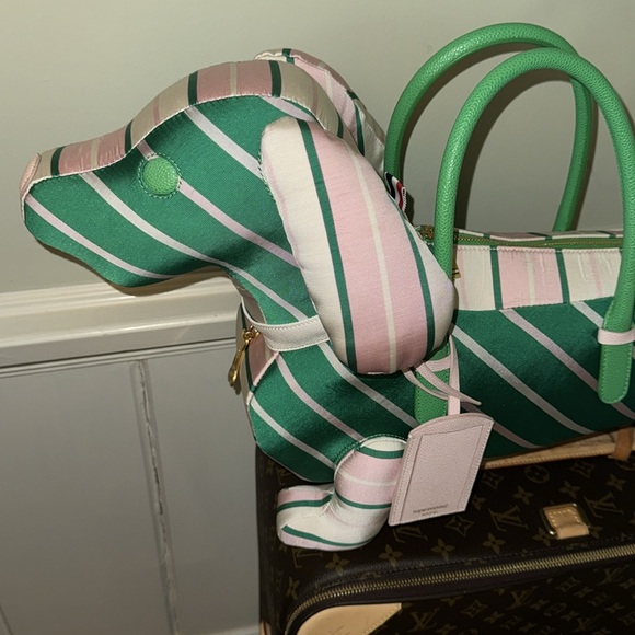 Thom Browne New York Hector Dog Large XL Tote Bag Pink & Green - Picture 3 of 16